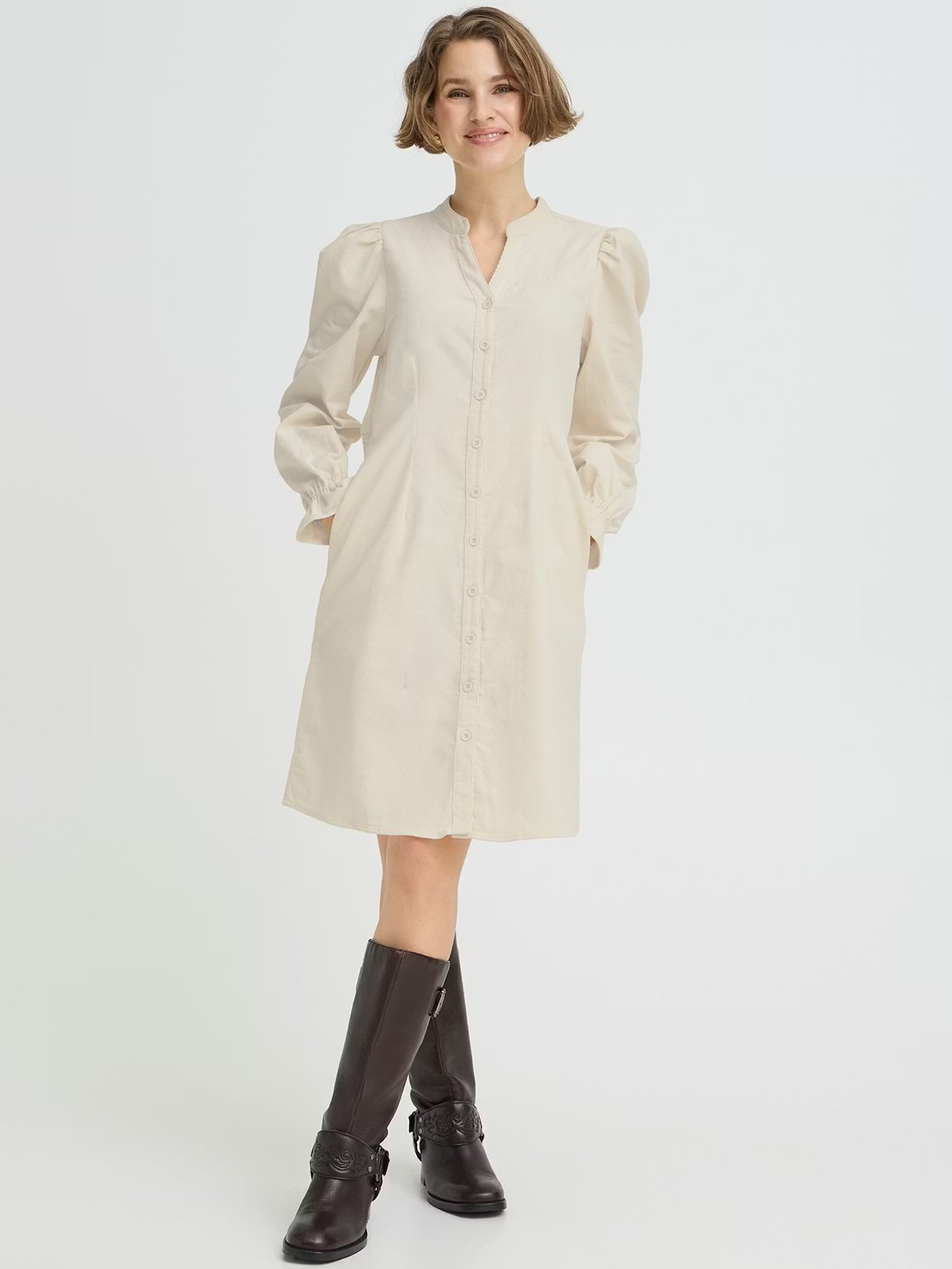 B.YOUNG Denord Vneck Dress Birch / White