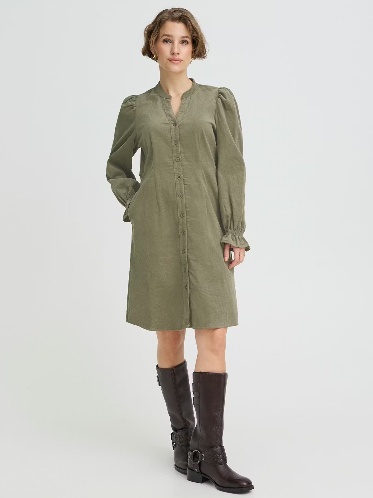 B.YOUNG Denord Vneck Dress Vetiver / Green