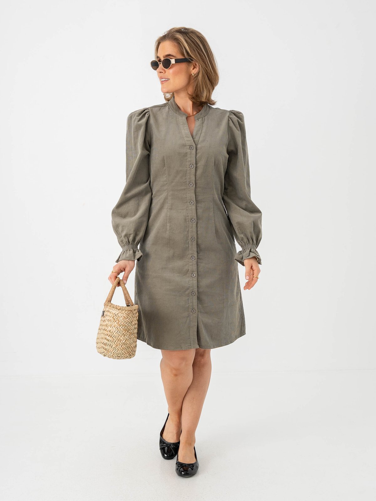 B.YOUNG Denord Vneck Dress Vetiver / Green