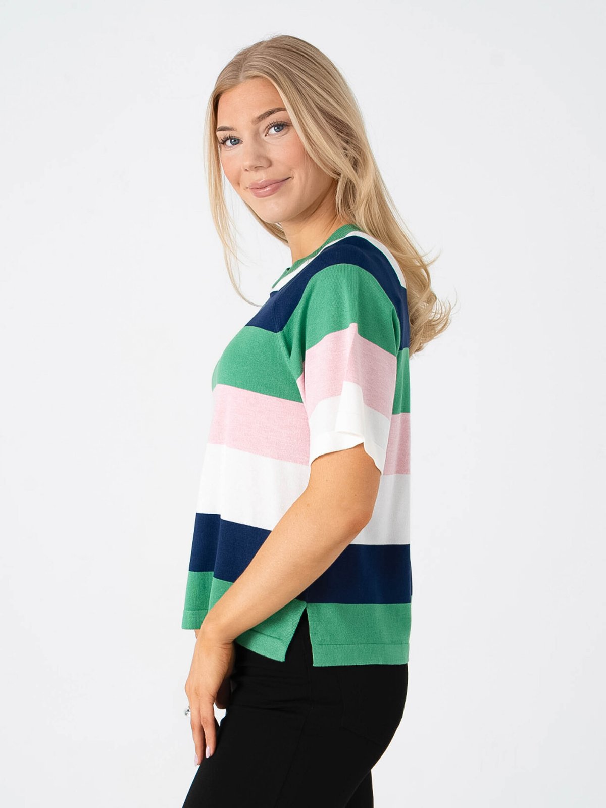 B.YOUNG Morla Short Sleeve Jumper 2 Parfait Pink Block Stripe