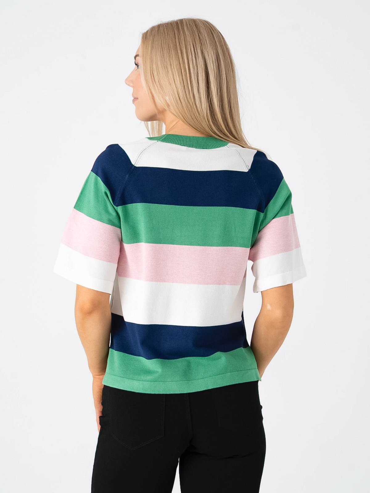 B.YOUNG Morla Short Sleeve Jumper 2 Parfait Pink Block Stripe