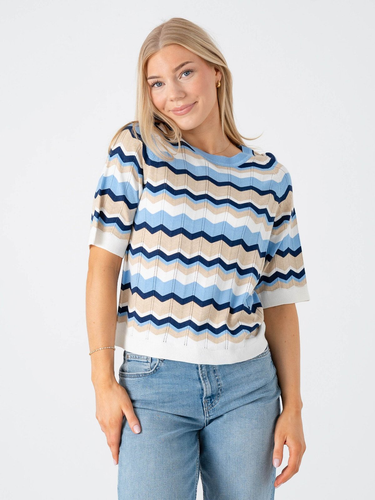 B.YOUNG Morla Pointelle T-Shirt Della Robbia Blue Zig Zag