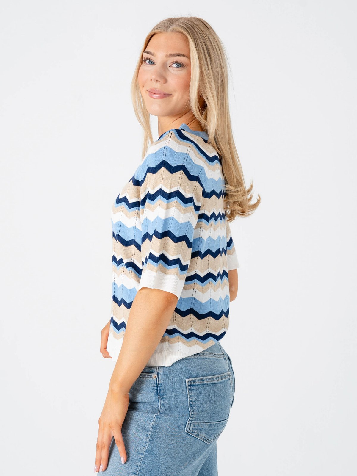 B.YOUNG Morla Pointelle T-Shirt Della Robbia Blue Zig Zag