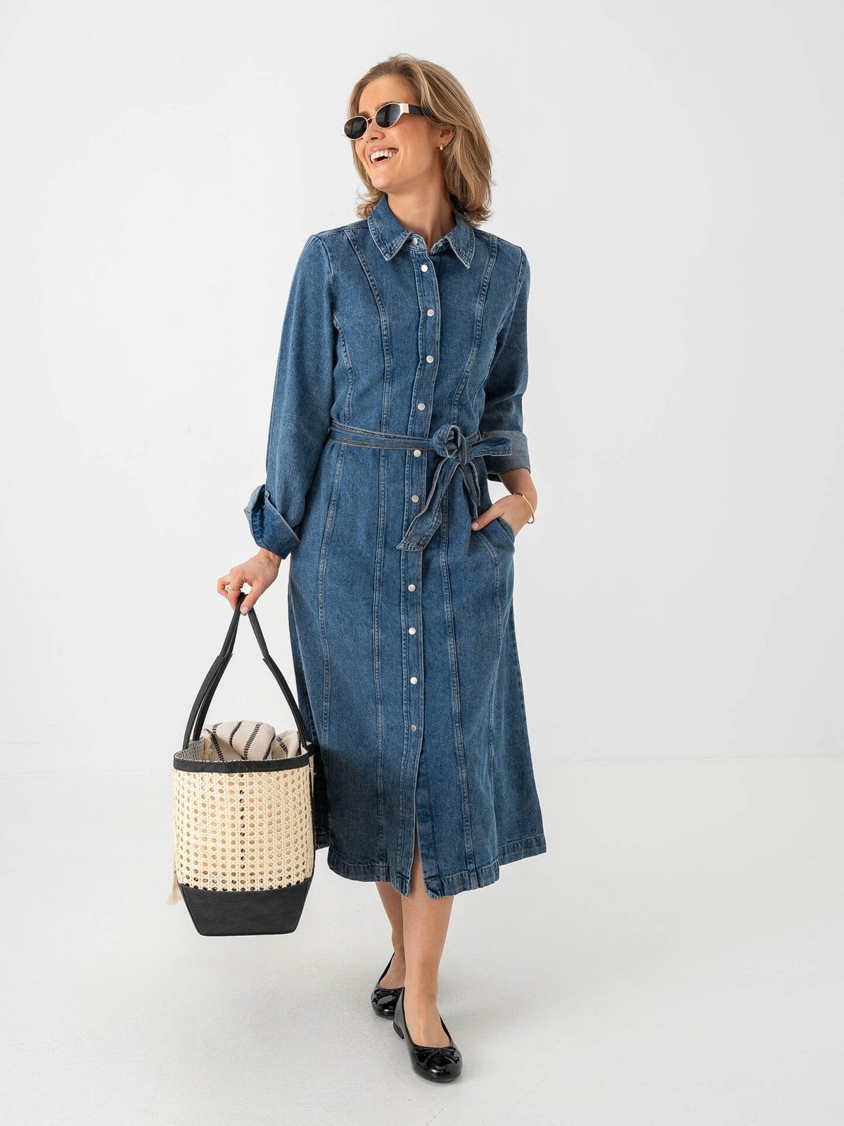 B.YOUNG Kapuca Dress Mid Blue Denim