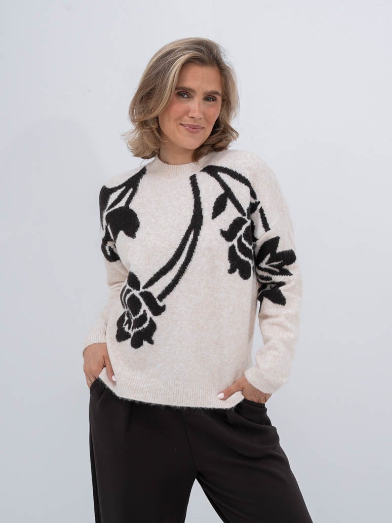 B.YOUNG Omea Flower Jumper Hvit