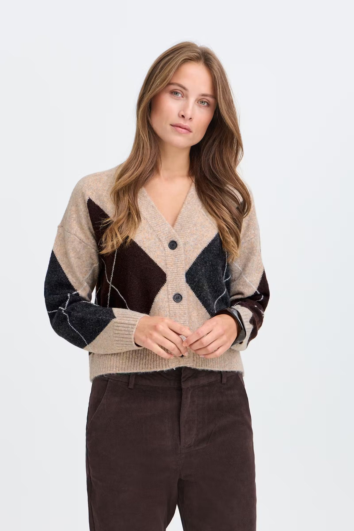 B.YOUNG Osmilla Cardigan Humus/Java/Dark Grey Argyle