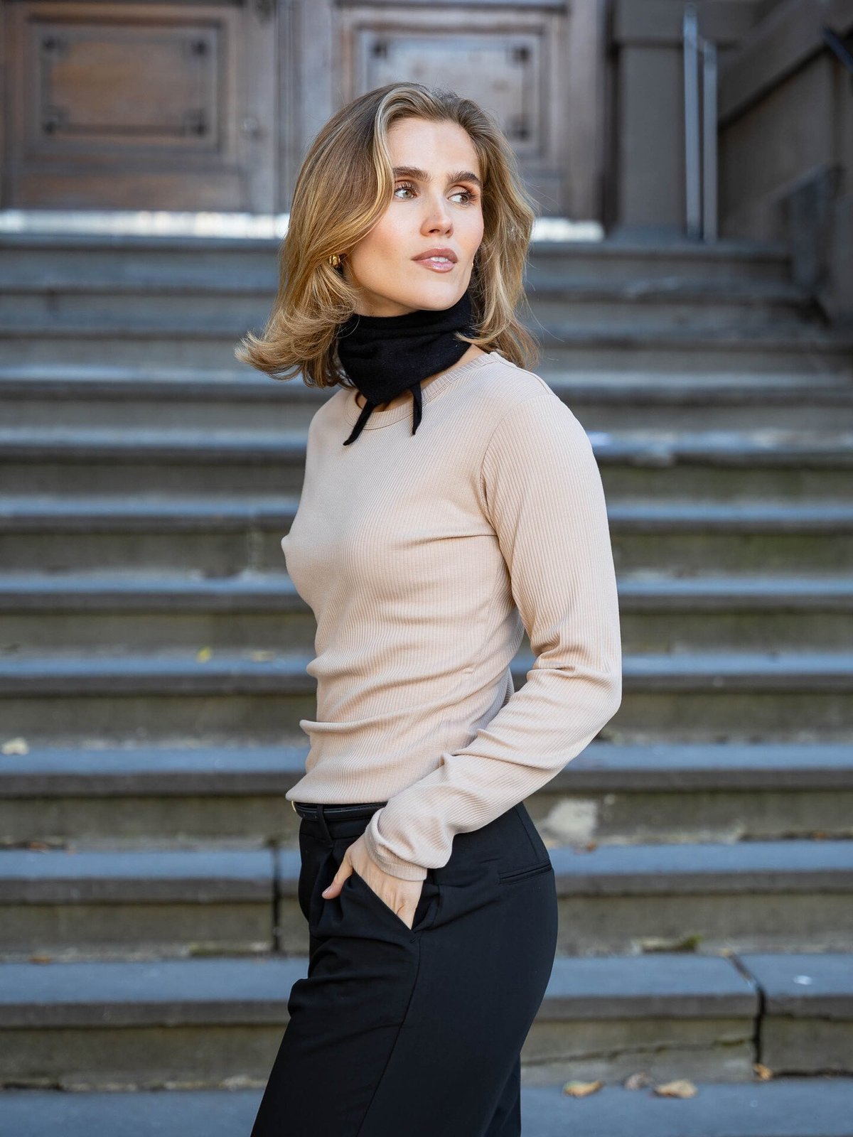 Comprimé Basic Rib Longsleeve Nude