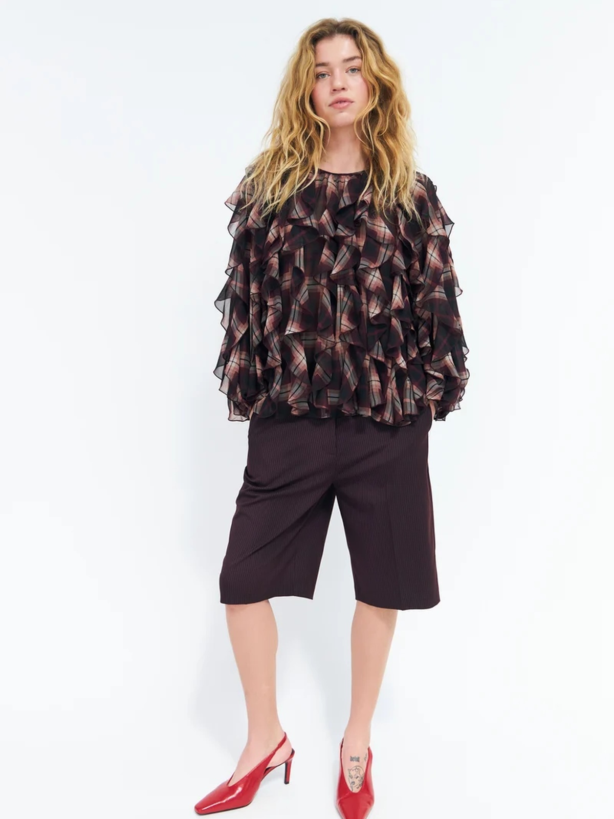 Cras Rya Blouse Bordeau Check
