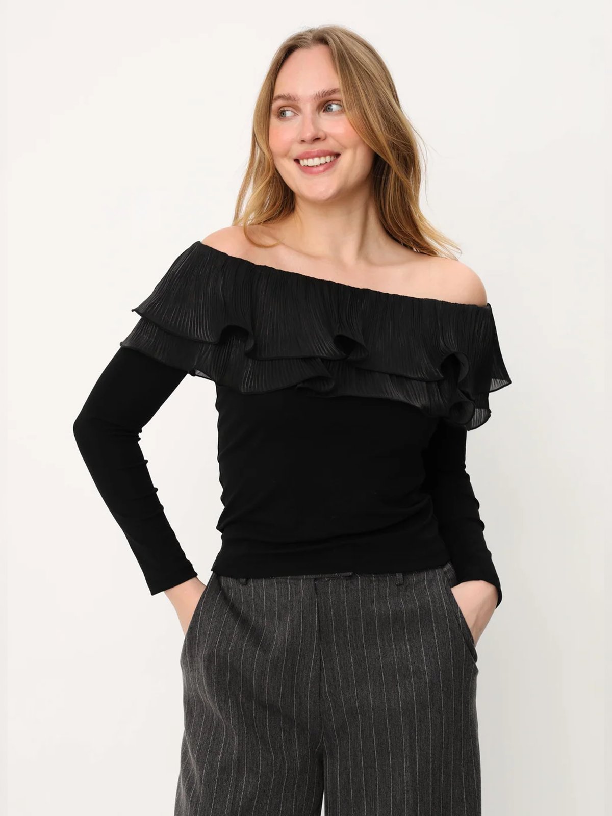 Cras Flounce Blouse Sort