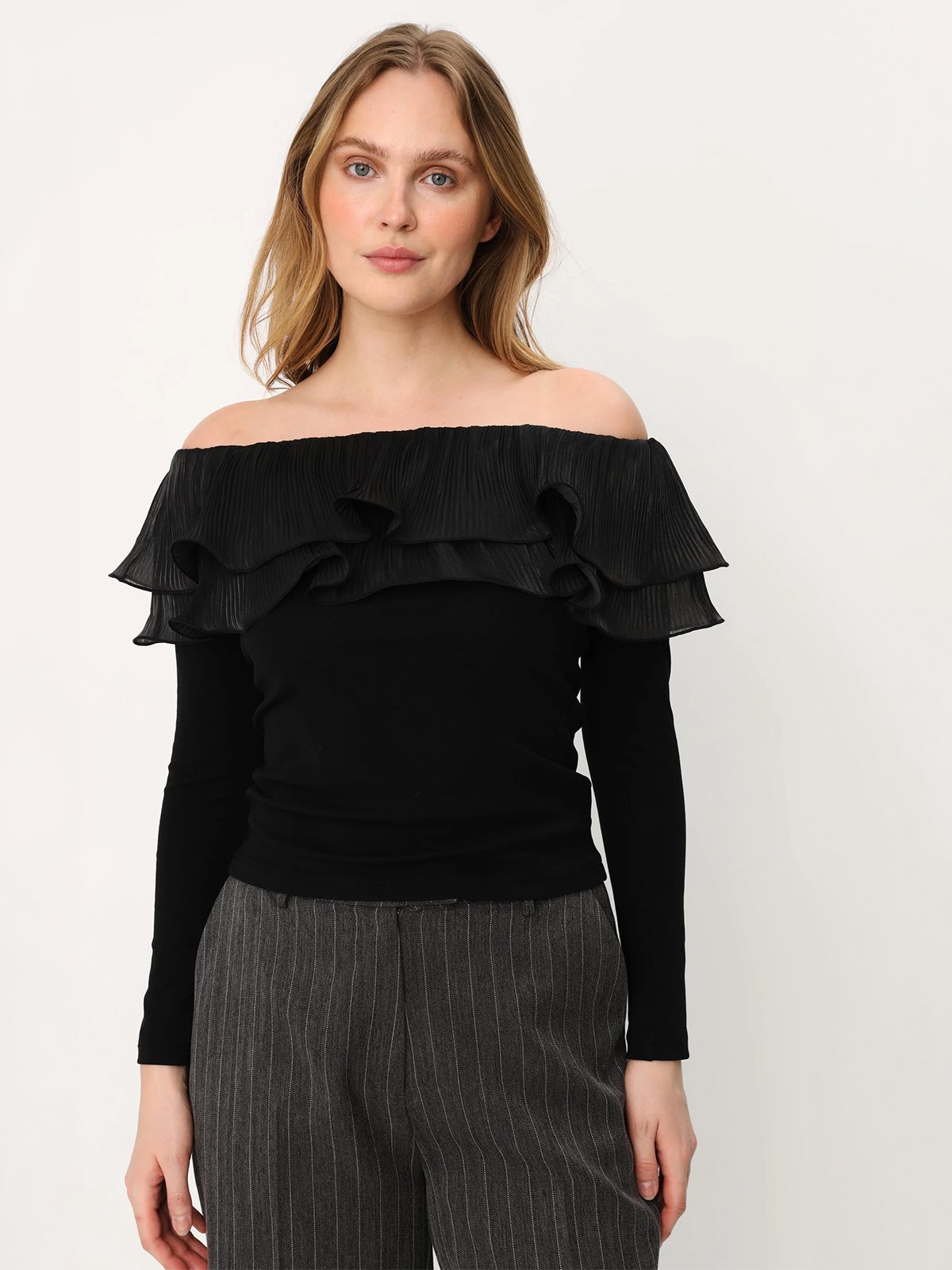 Cras Flounce Blouse Sort