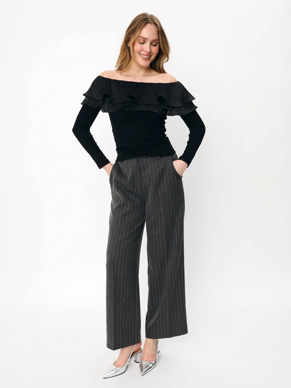 Cras Flounce Blouse Sort