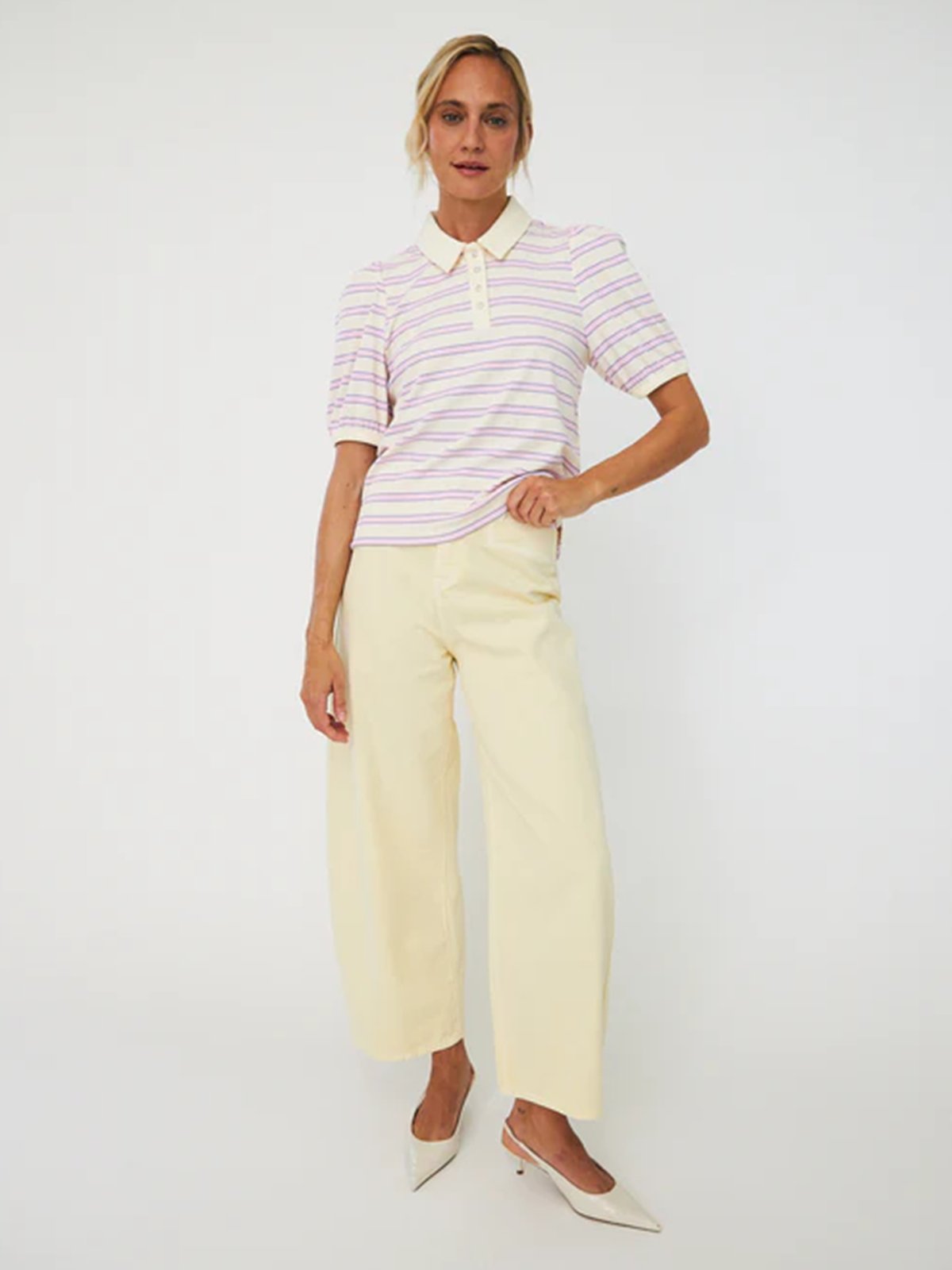 Cras Kleo Polo Creme Lilac Stripe