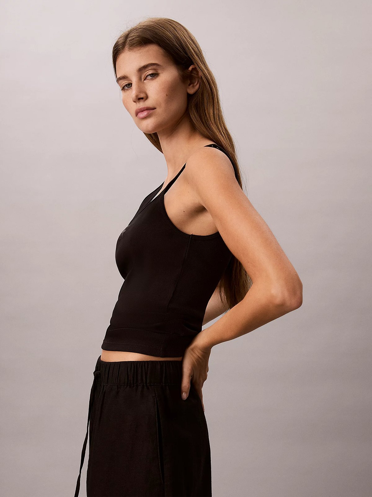 Calvin Klein Monologo Scoop Neck Rib Tank Top Black