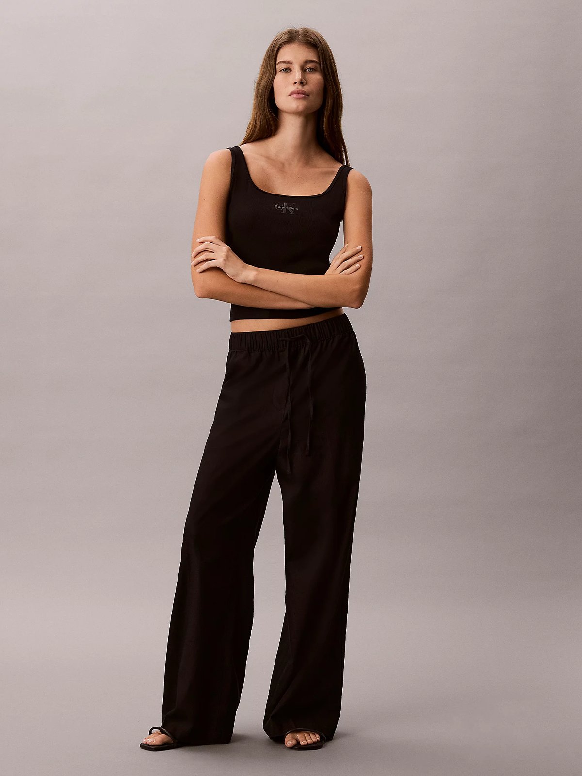 Calvin Klein Monologo Scoop Neck Rib Tank Top Black