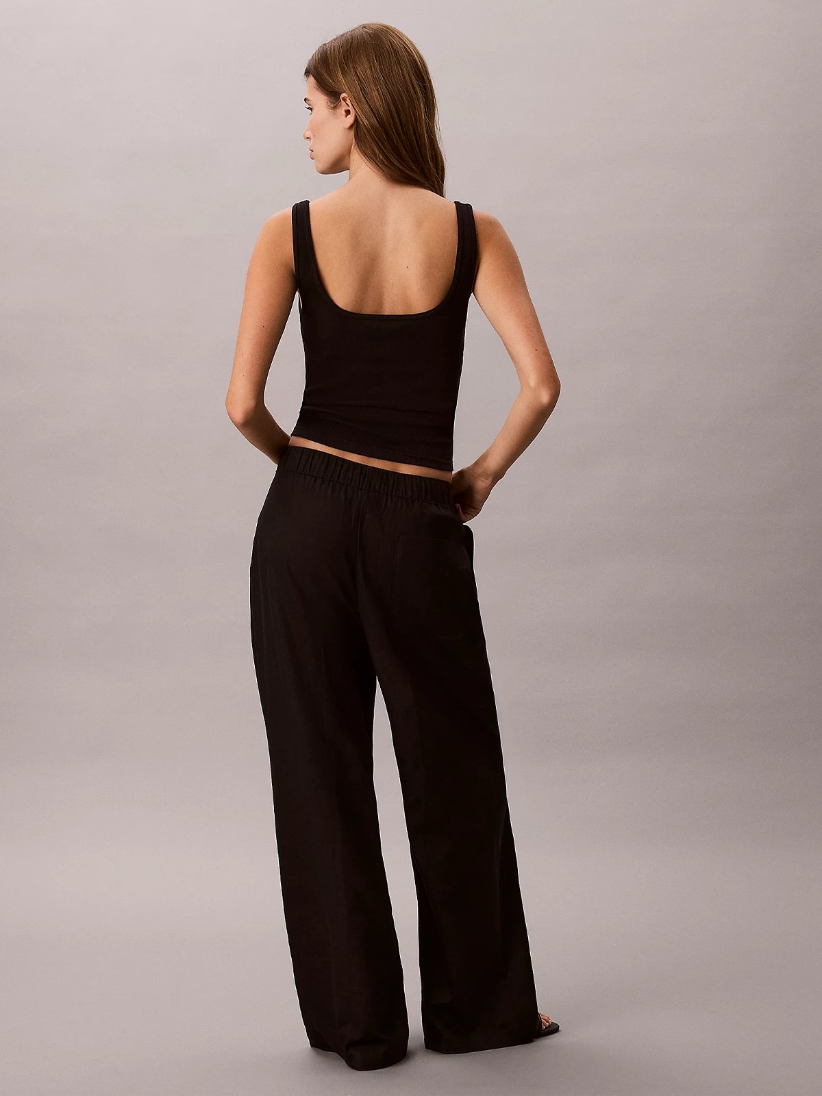 Calvin Klein Monologo Scoop Neck Rib Tank Top Black