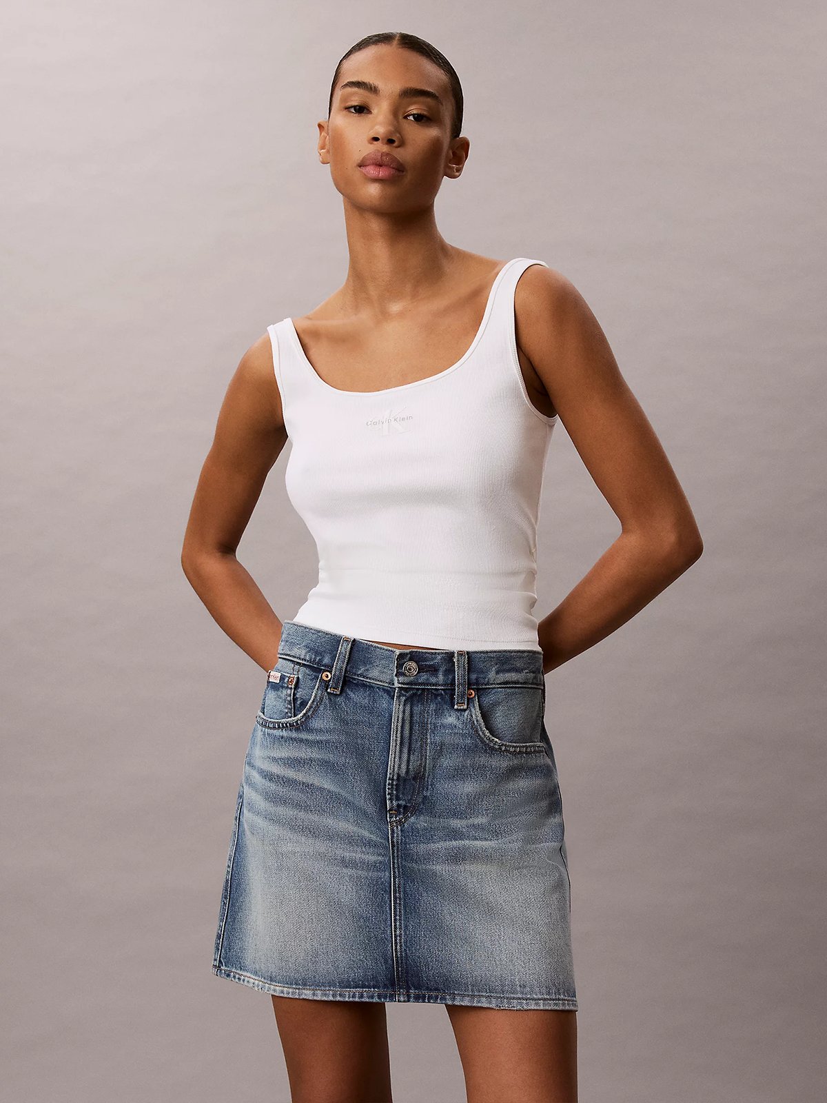 Calvin Klein Monologo Scoop Neck Rib Tank Top Bright White