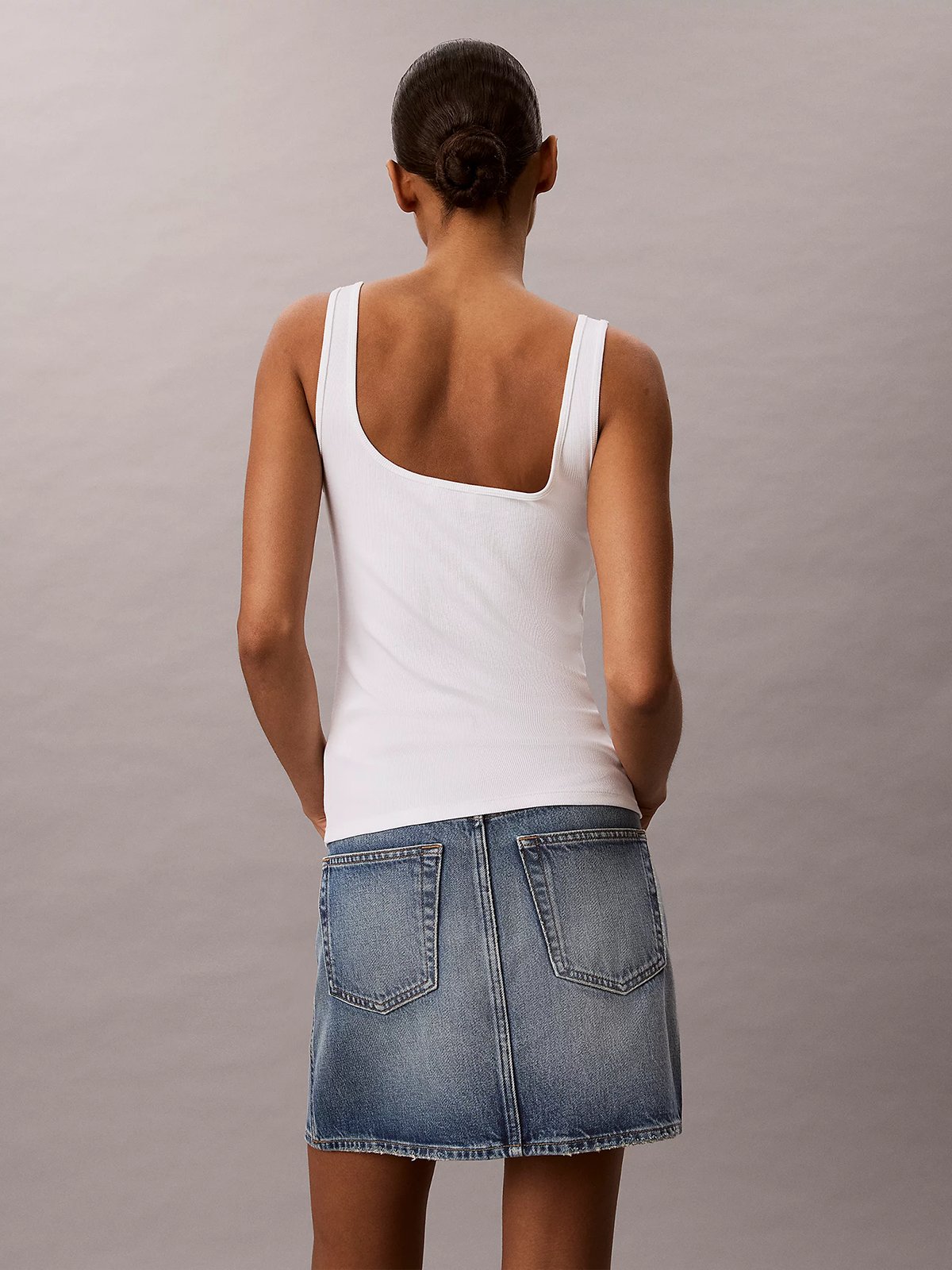 Calvin Klein Monologo Scoop Neck Rib Tank Top Bright White