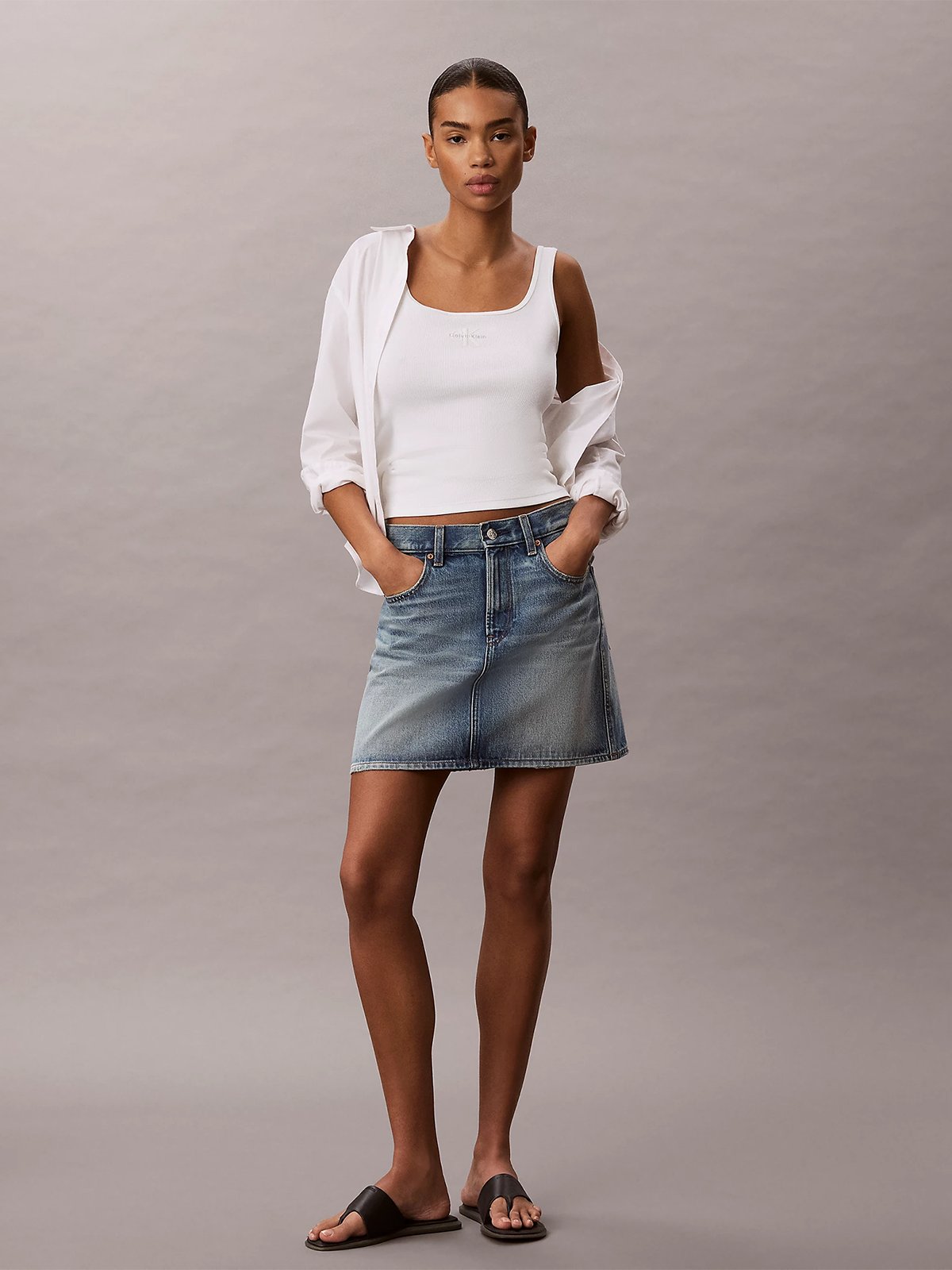 Calvin Klein Monologo Scoop Neck Rib Tank Top Bright White