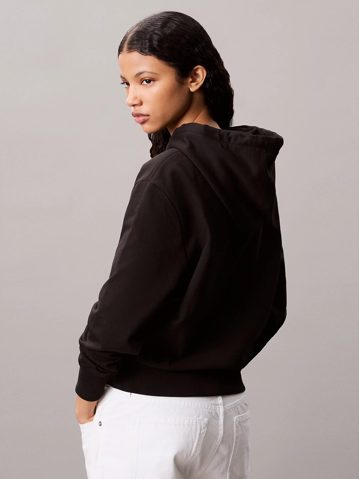 Calvin Klein Long Sleeve Relaxed Mono French Terry Hood Black