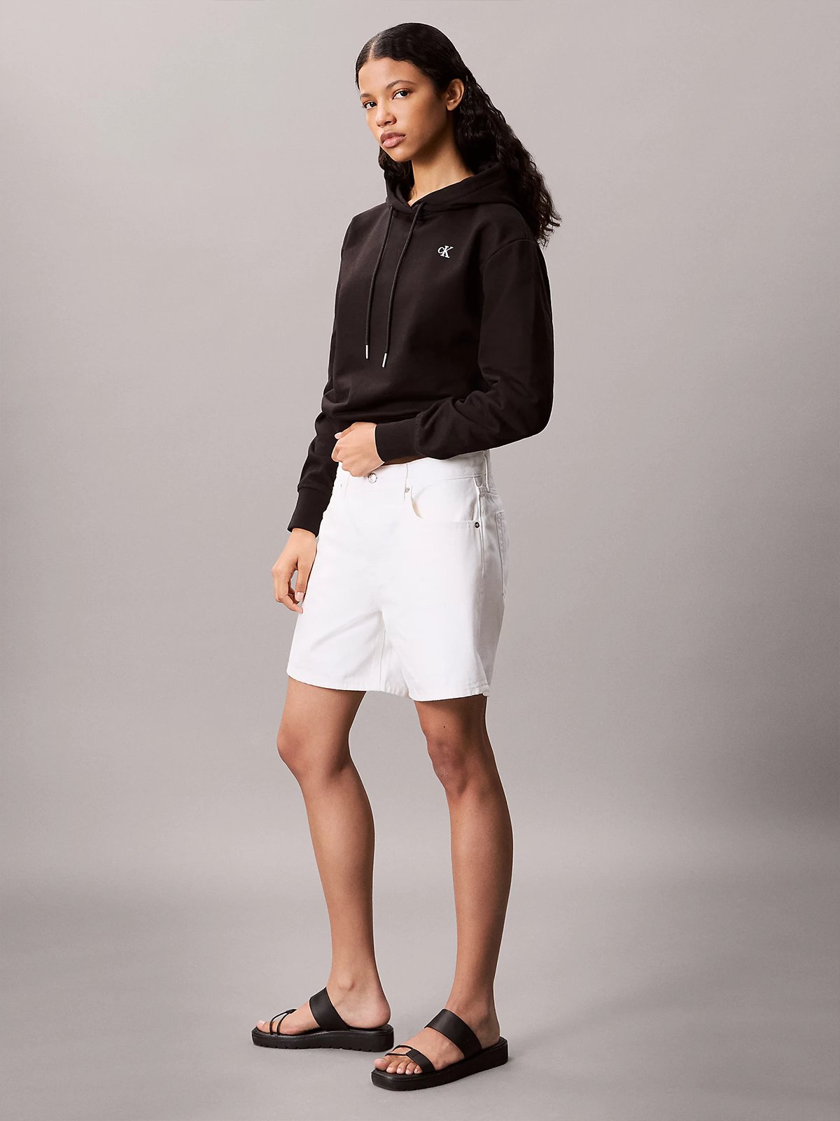 Calvin Klein Long Sleeve Relaxed Mono French Terry Hood Black