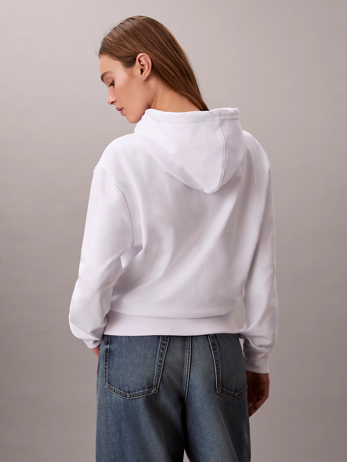 Calvin Klein Long Sleeve Relaxed Mono French Terry Hood Bright White