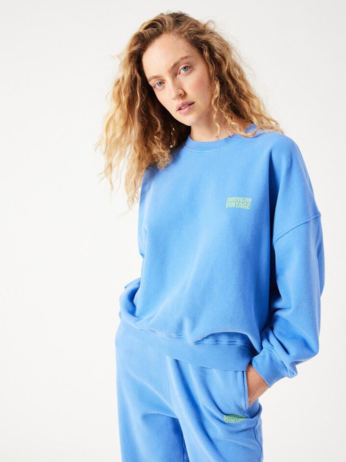 American Vintage Plizzy Sweatshirt Crew Neck Vintage Nautical Blue