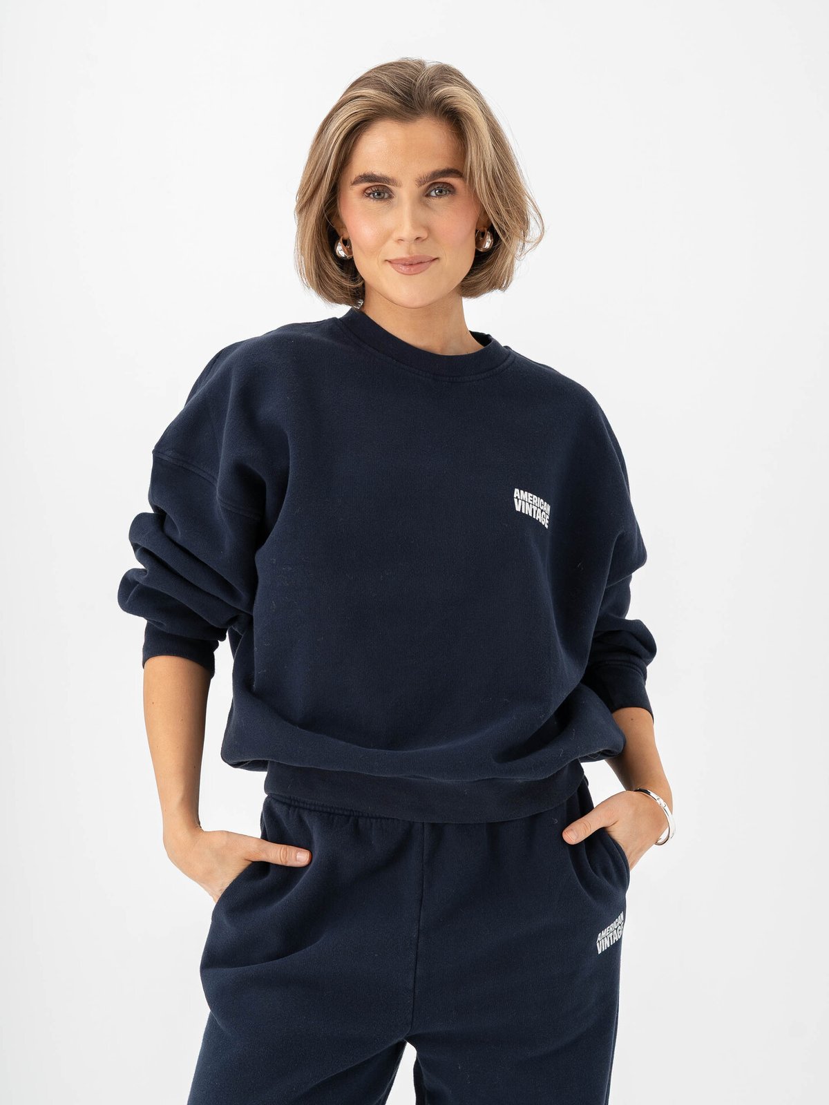 American Vintage Plizzy Sweatshirt Crew Neck Navy vintage
