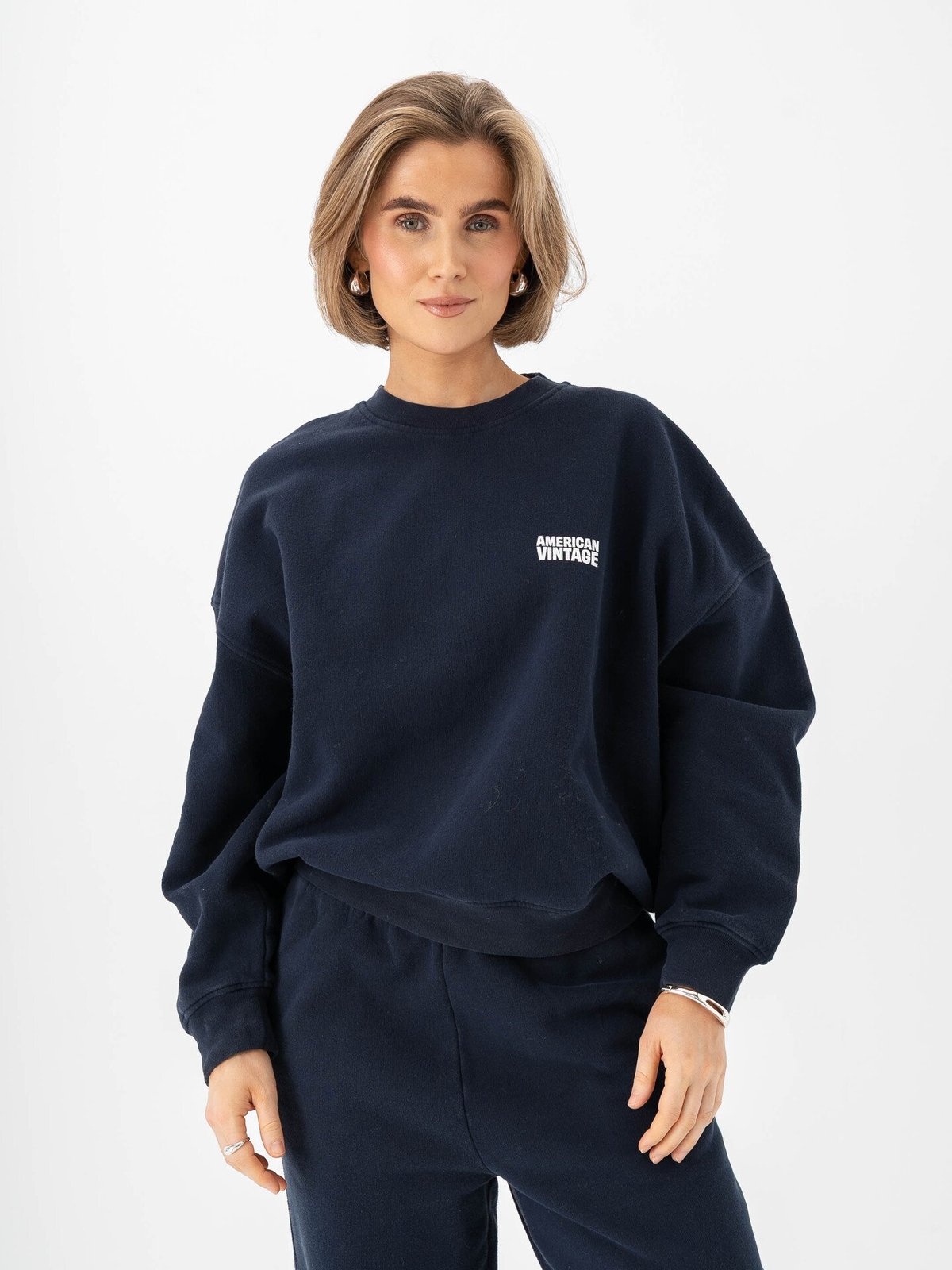 American Vintage Plizzy Sweatshirt Crew Neck Navy vintage