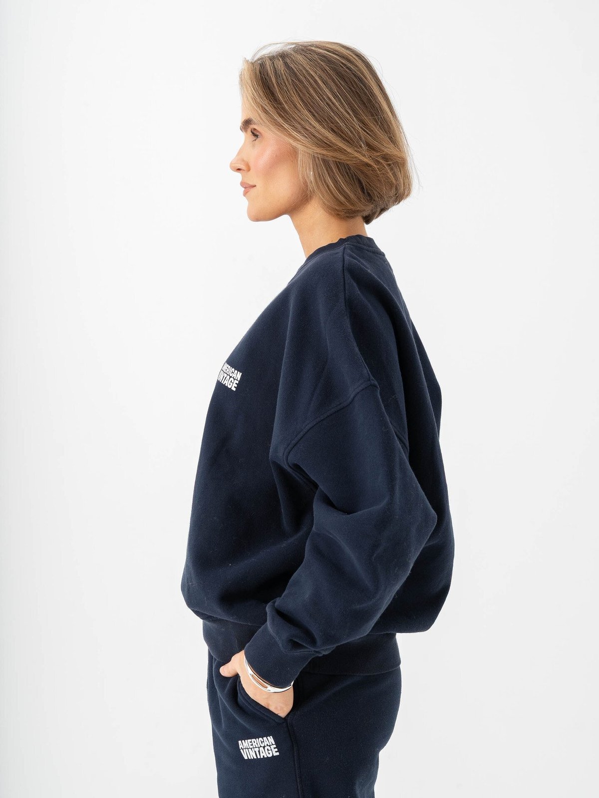 American Vintage Plizzy Sweatshirt Crew Neck Navy vintage
