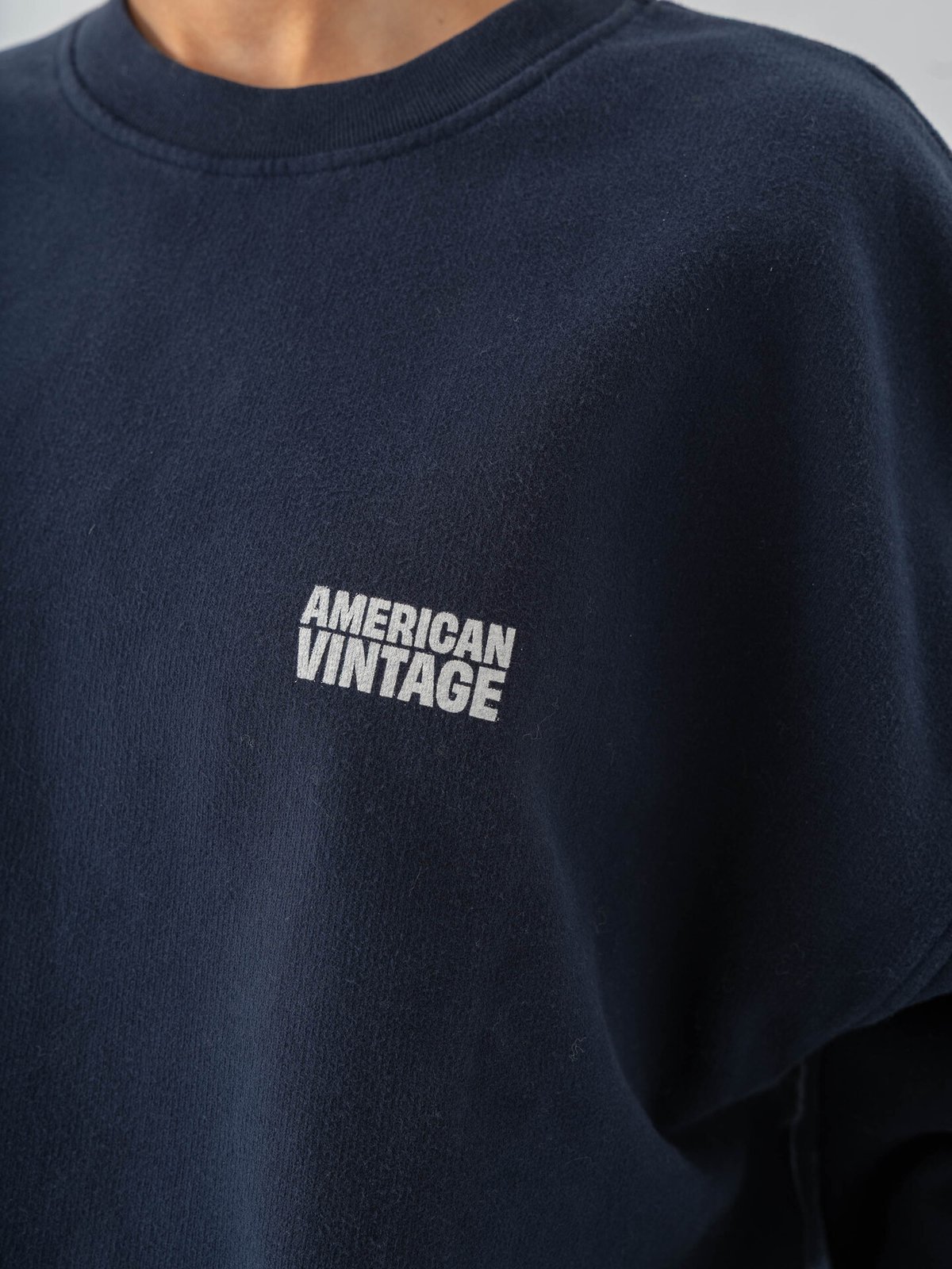 American Vintage Plizzy Sweatshirt Crew Neck Navy vintage