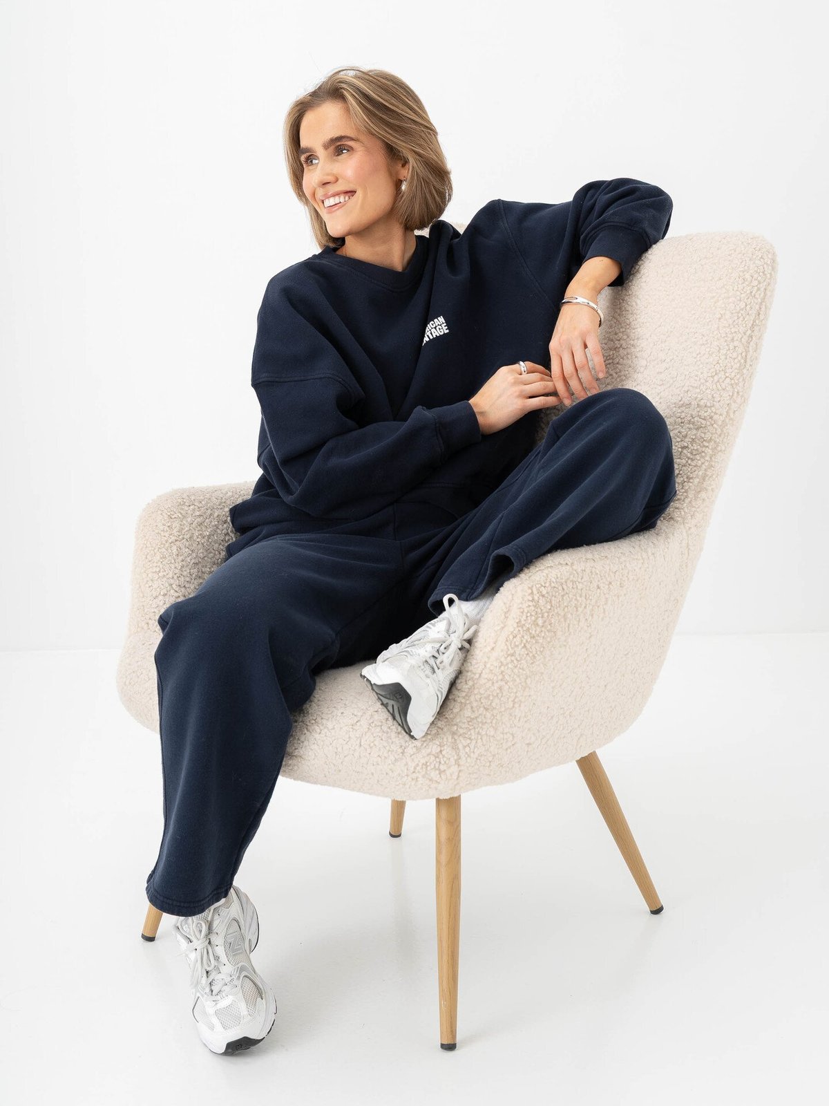 American Vintage Plizzy Sweatshirt Crew Neck Navy vintage