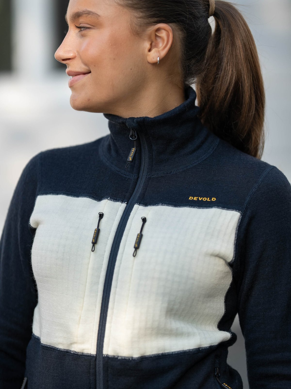 Devold Egga Grid Merino Jacket Woman Ink/Offwhite