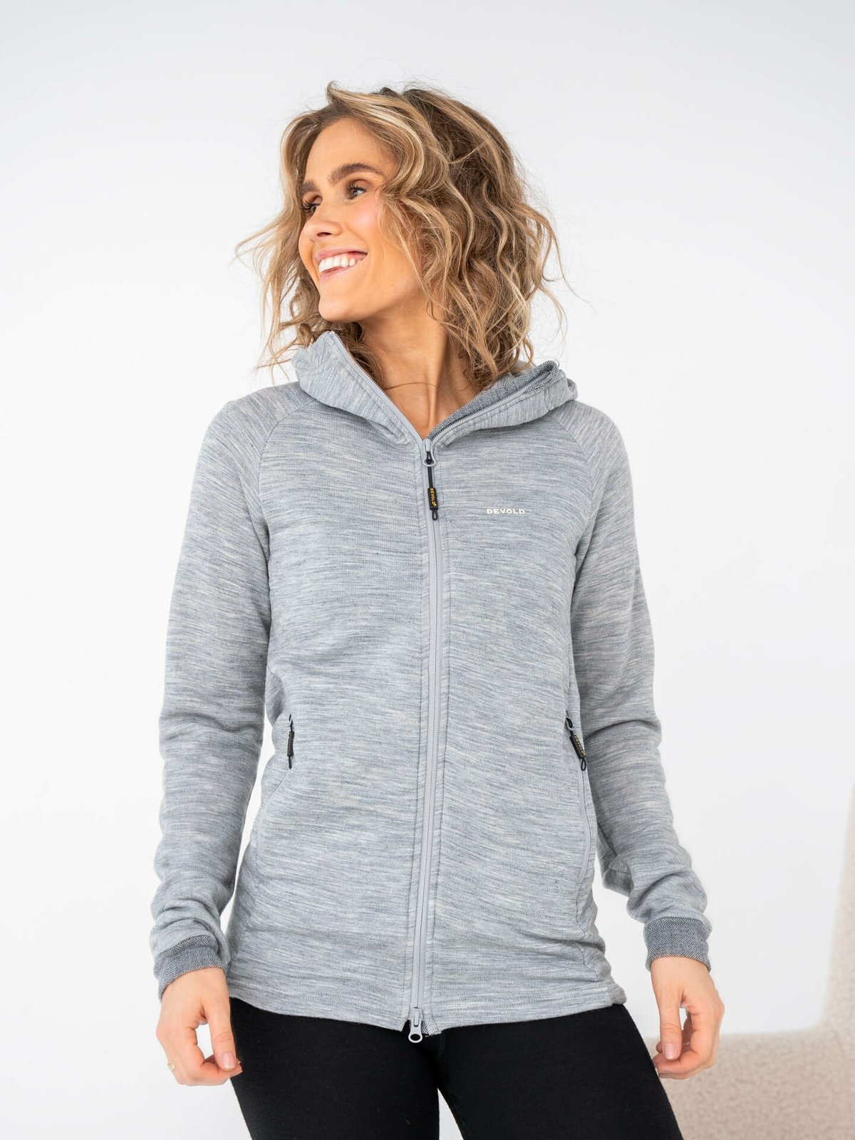 Devold Nibba Merino Jacket Hood Woman Grey Melange