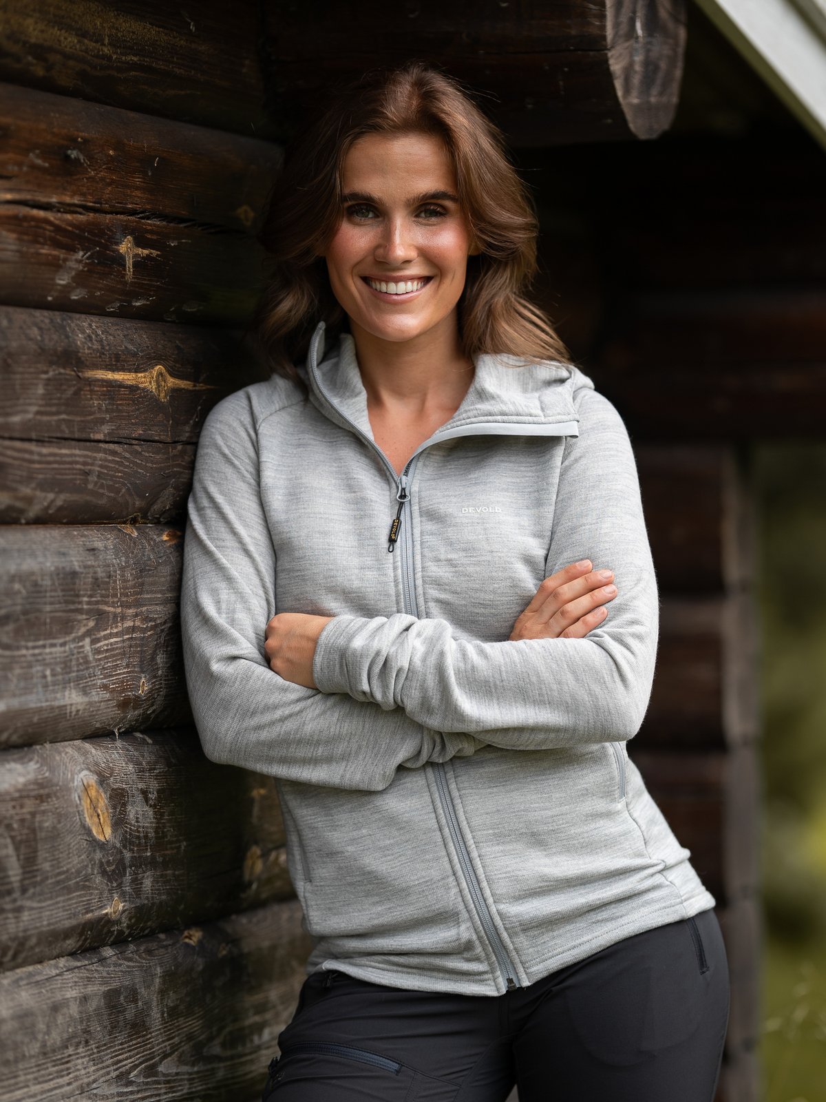 Devold Nibba Merino Jacket Hood Woman Grey Melange