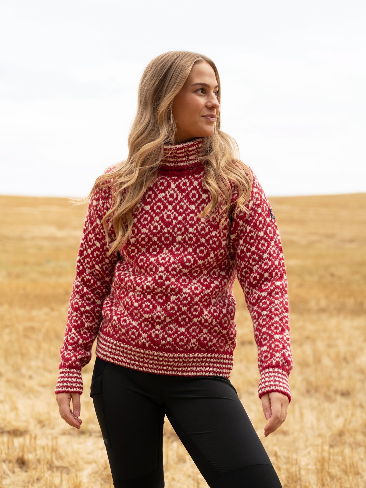 Devold Svalbard Sweater High Neck Hindberry / Offwhite