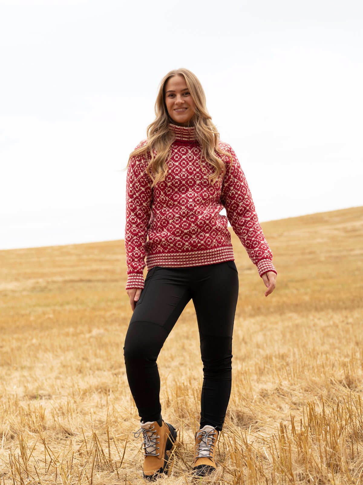 Devold Svalbard Sweater High Neck Hindberry / Offwhite