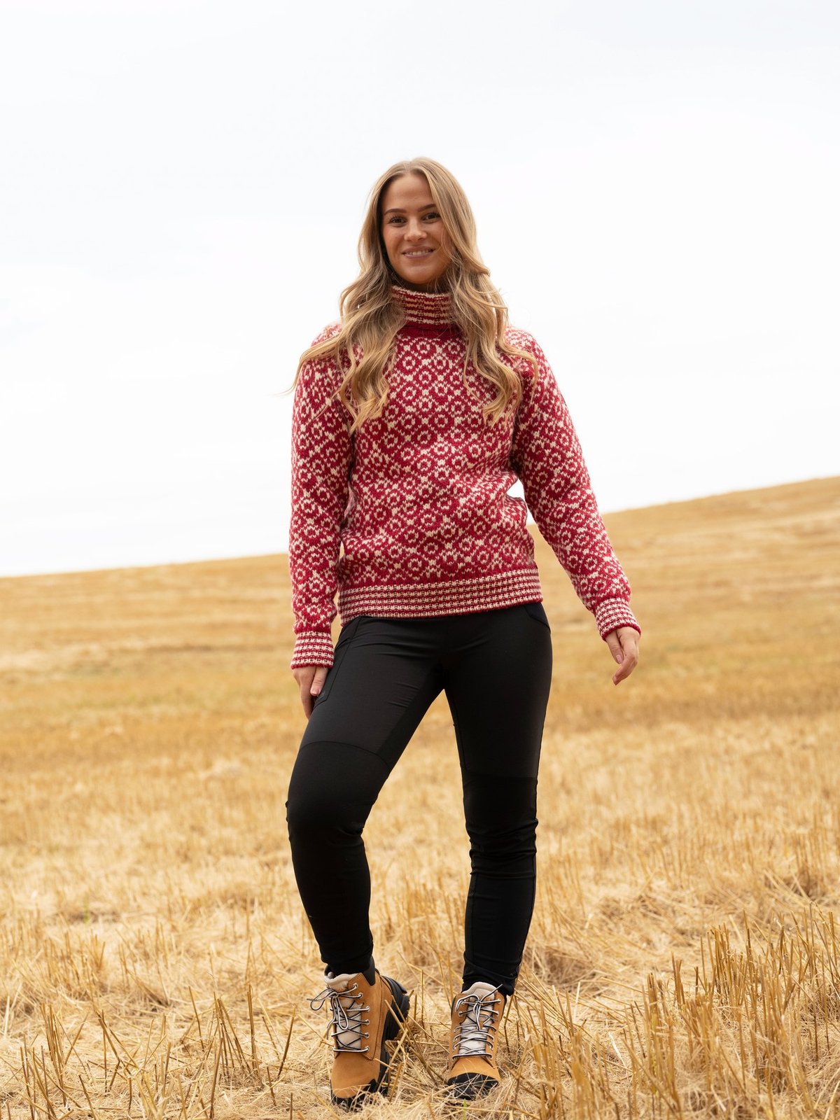 Devold Svalbard Sweater High Neck Hindberry / Offwhite