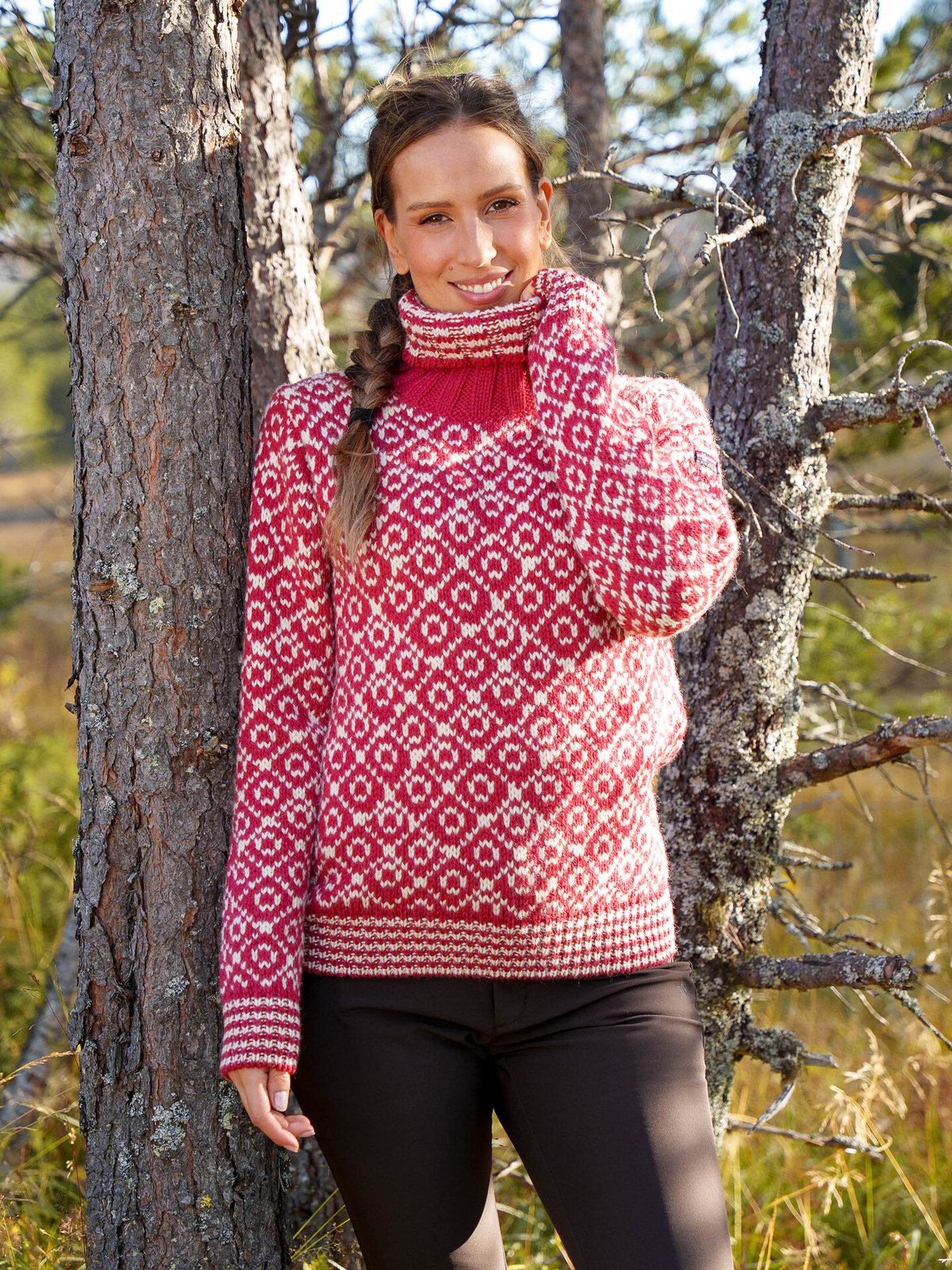 Devold Svalbard Sweater High Neck Hindberry / Offwhite