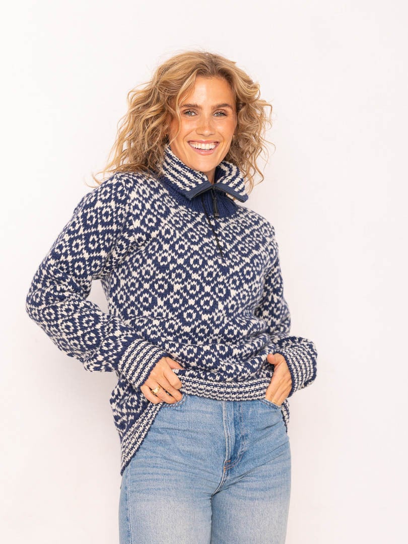 Devold Svalbard Wool Zip Neck Blå