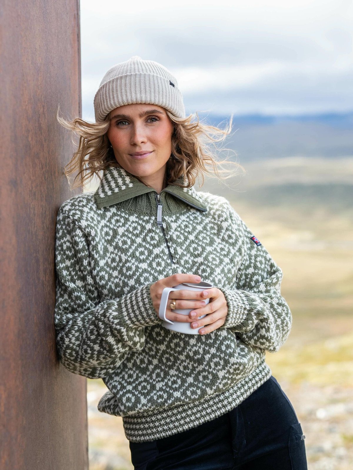 Devold Svalbard Wool Zip Neck Olive/Offwhite