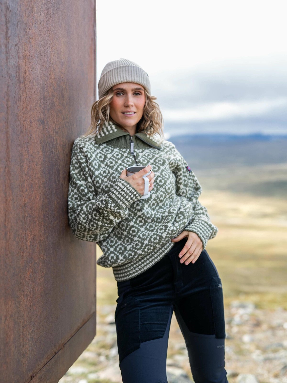 Devold Svalbard Wool Zip Neck Olive/Offwhite