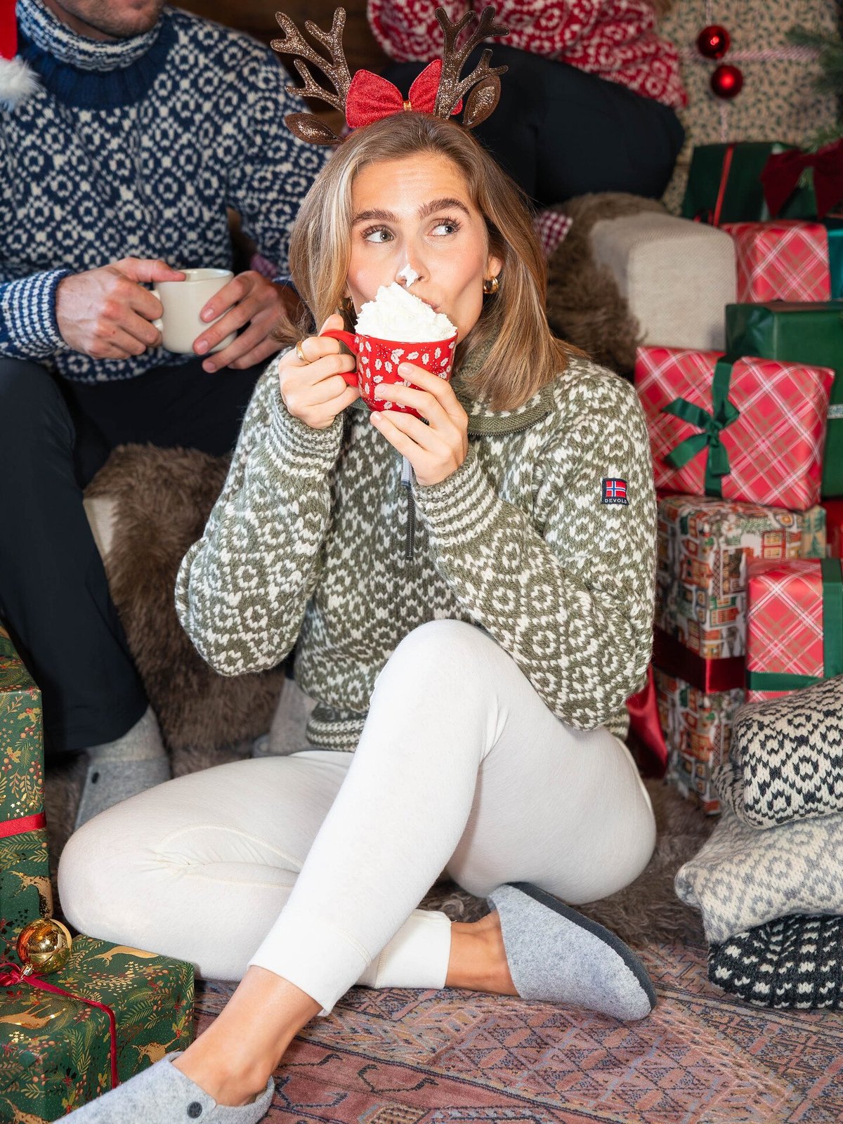 Devold Svalbard Wool Zip Neck Olive/Offwhite