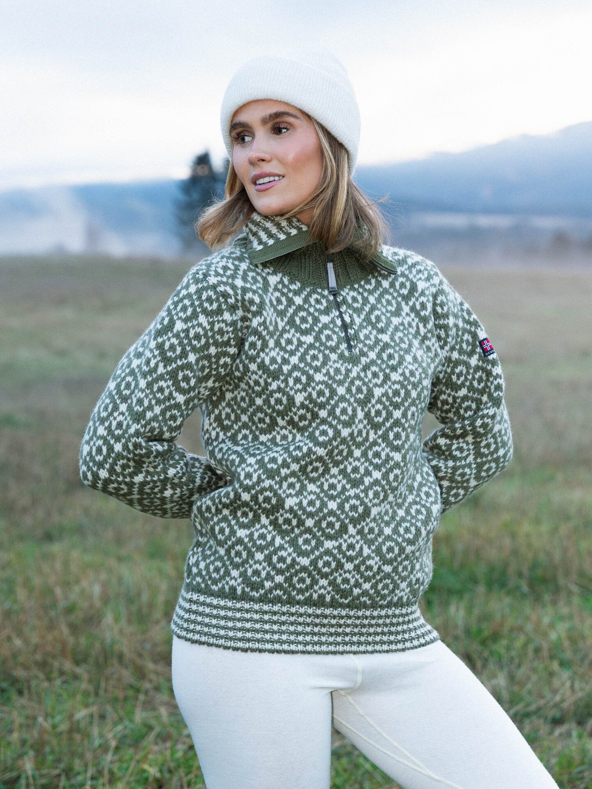 Devold Svalbard Wool Zip Neck Olive/Offwhite