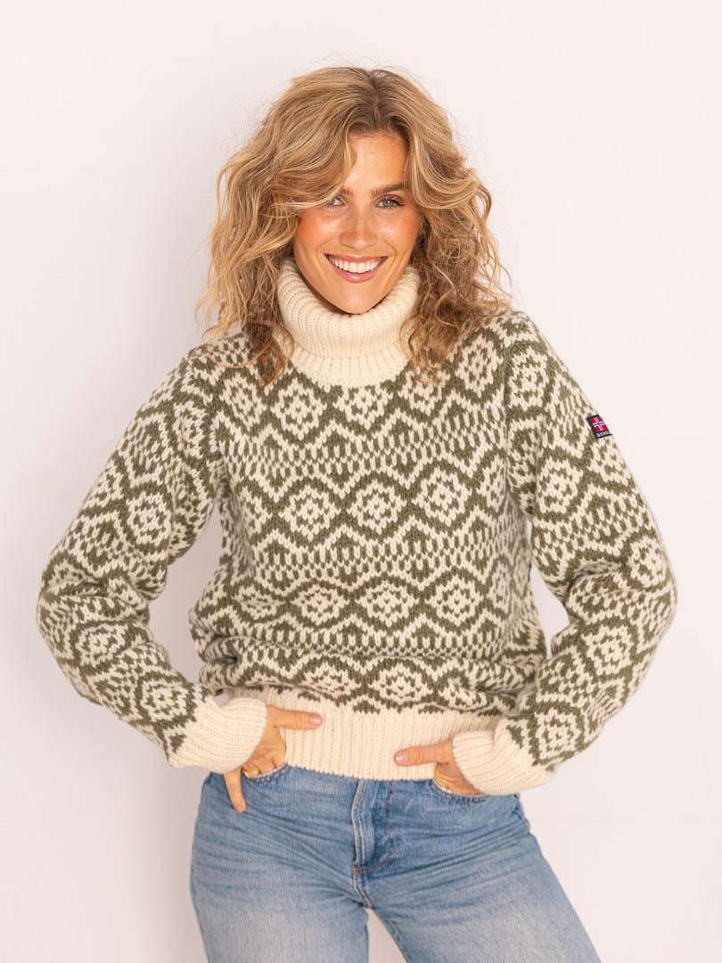 Devold Hoddevik Wool High Neck Offwhite/Olive