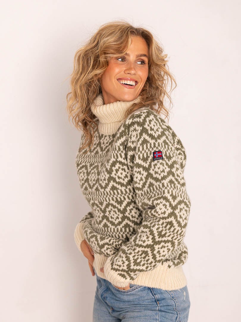 Devold Hoddevik Wool High Neck Offwhite/Olive