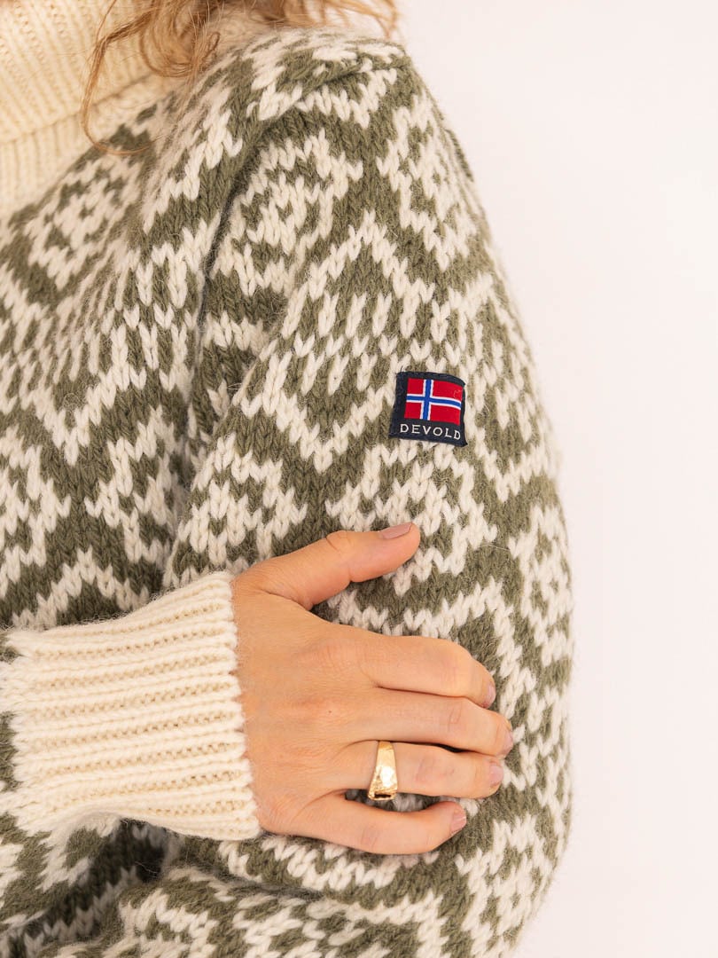 Devold Hoddevik Wool High Neck Offwhite/Olive