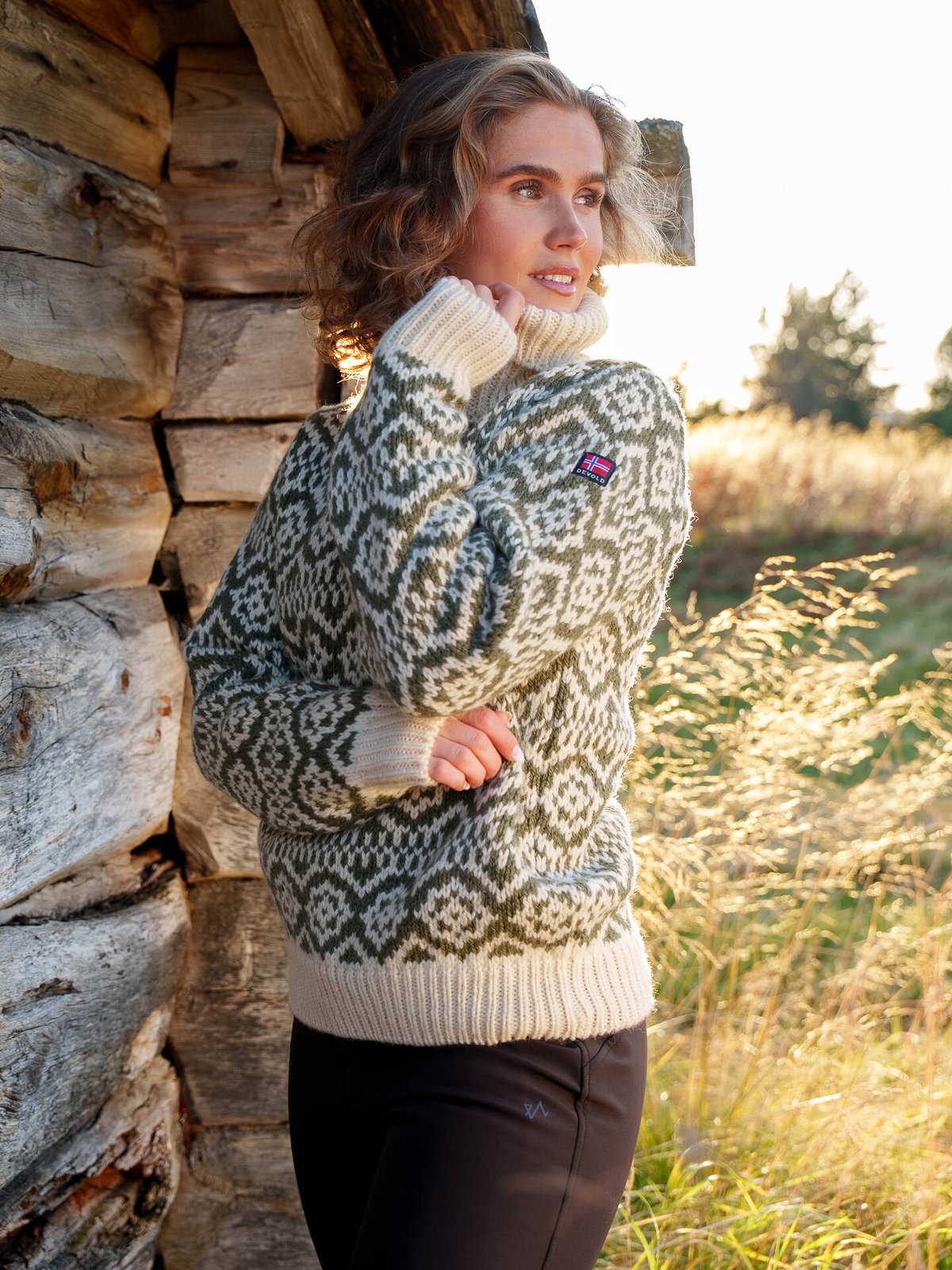 Devold Hoddevik Wool High Neck Offwhite/Olive