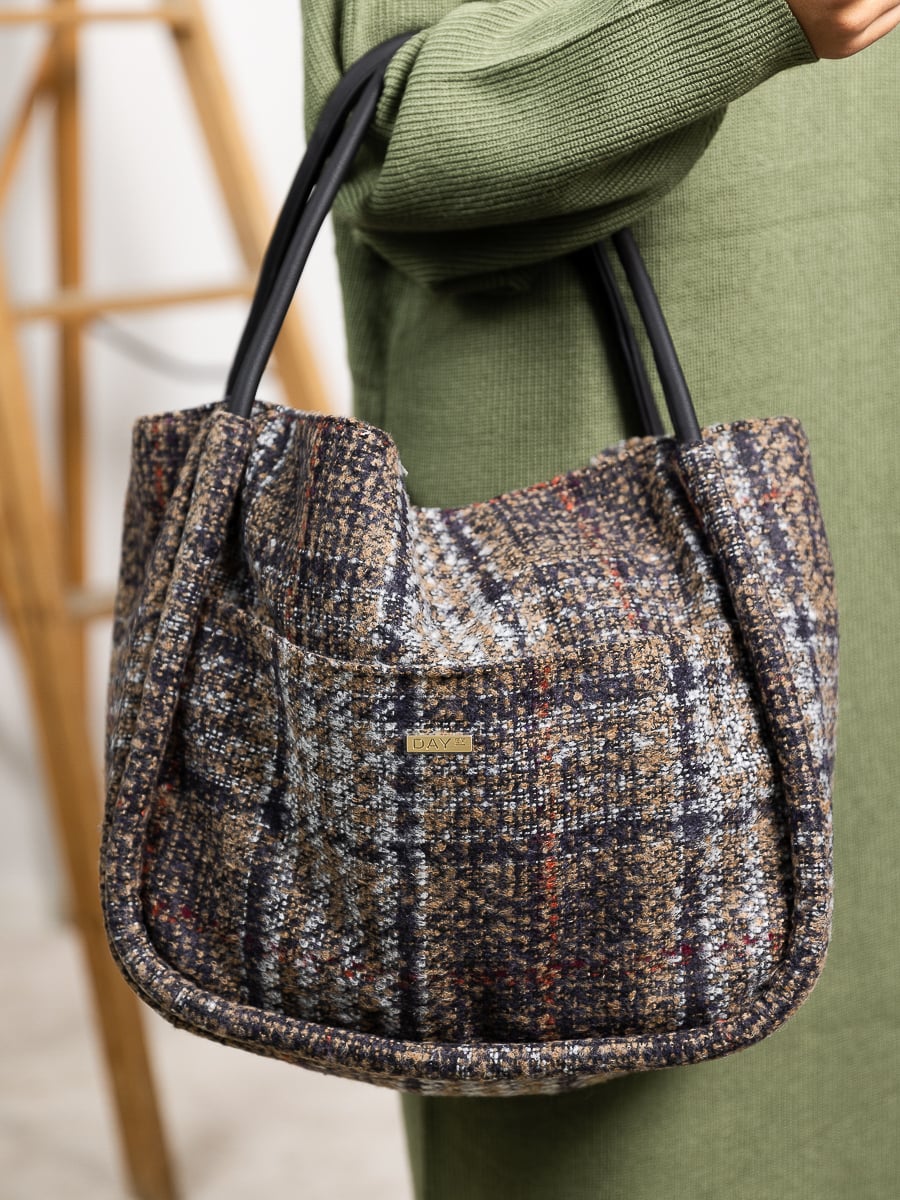 DAY ET Woolen Check Small Shopper Multi Colour