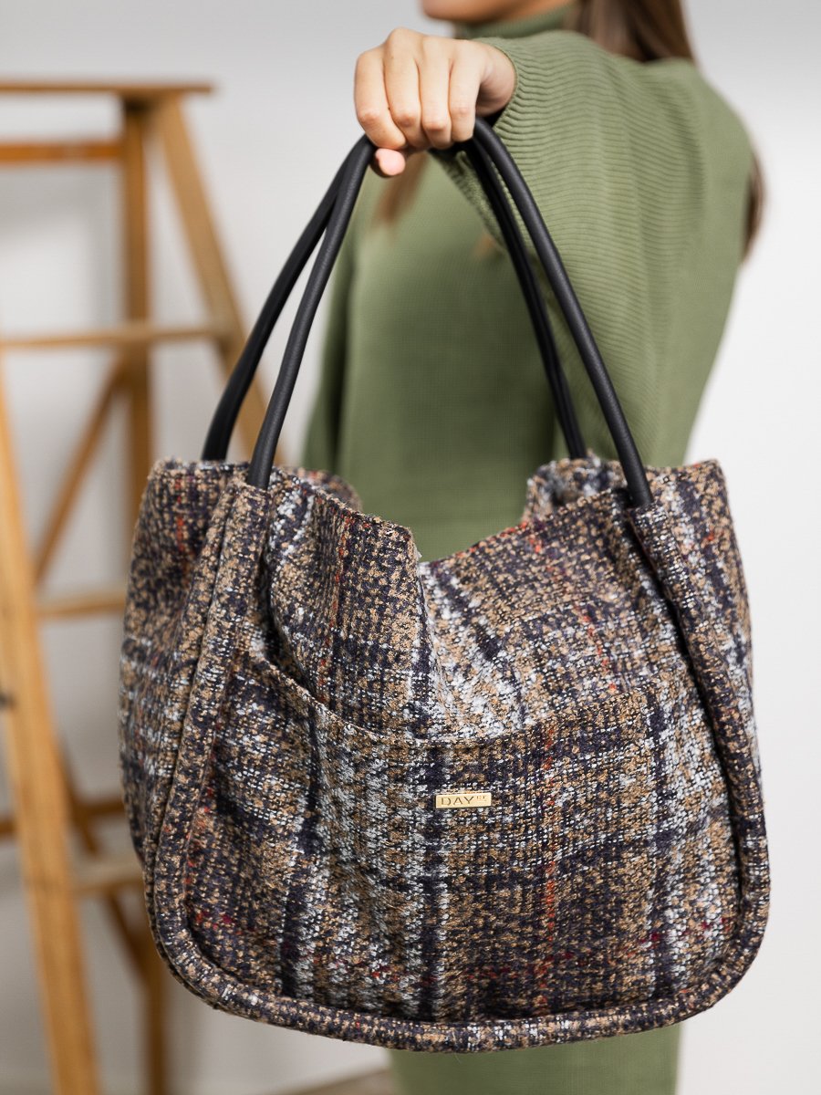 DAY ET Woolen Check Small Shopper Multi Colour
