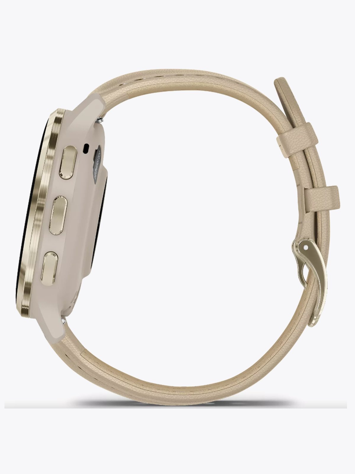 Garmin Venu 3S Cream Gold Stainless Steel Bezel with French Gray Case and Leather Band